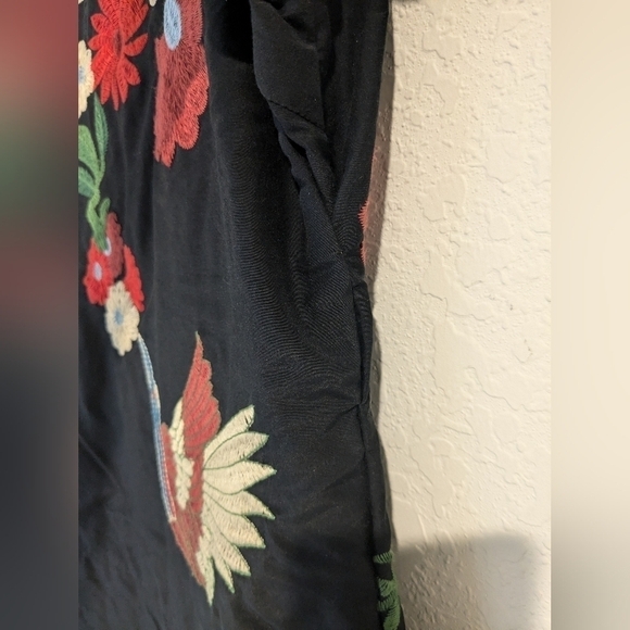 Zara Floral Birds Embroidered Silk Blend Tiered Mini Dress Feminine Bohemian - Picture 13 of 15